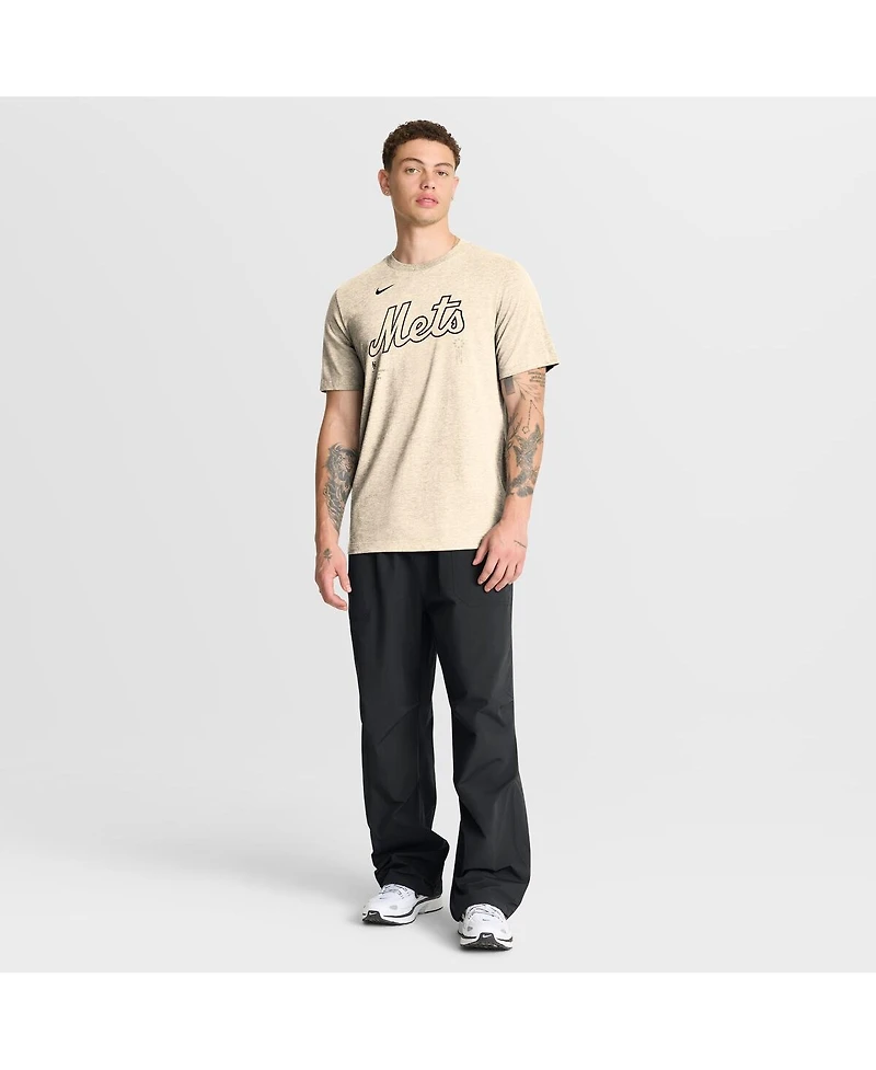 Nike Men's Natural New York Mets Wordmark Tri-Blend T-Shirt