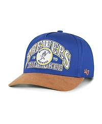 '47 Brand Men's Royal/Brown Milwaukee Brewers Cooperstown Break Wood Suede Hitch Adjustable Hat