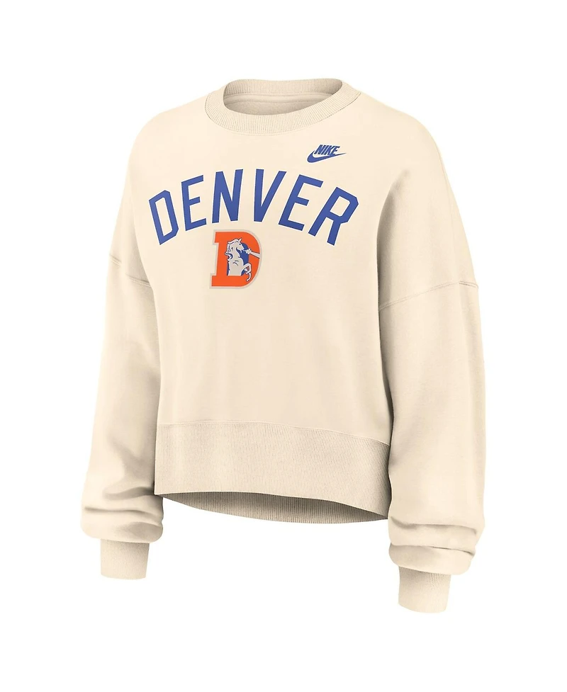 Nike Women's Natural Denver Broncos Oversized High Hip Legacy Arch Phoenix Fleece Sweatshirt