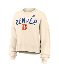 Nike Women's Natural Denver Broncos Oversized High Hip Legacy Arch Phoenix Fleece Sweatshirt