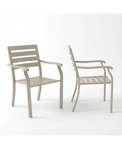 Mondawe 2-Piece Outdoor Dining Chair Set, Heavy-Duty Iron Frame with E-Coating, All-Weather Patio Chairs, Sandstone