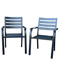 Mondawe 2-Piece Outdoor Dining Chair Set, Heavy-Duty Iron Frame with E-Coating, All-Weather Patio Chairs, Sandstone