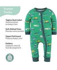 The Peanutshell Toddler Boys Trucks & Tractors Cotton Footless Pajamas for Boys, 2 Pack