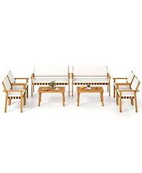 Costway 8 Pcs Wood Furniture Set with Coffee Table Seat Back Cushions for Backyard