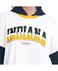 G-iii 4Her by Carl Banks Women's White/Navy Indiana Pacers Key Player Oversized Hooded Long Sleeve T-Shirt