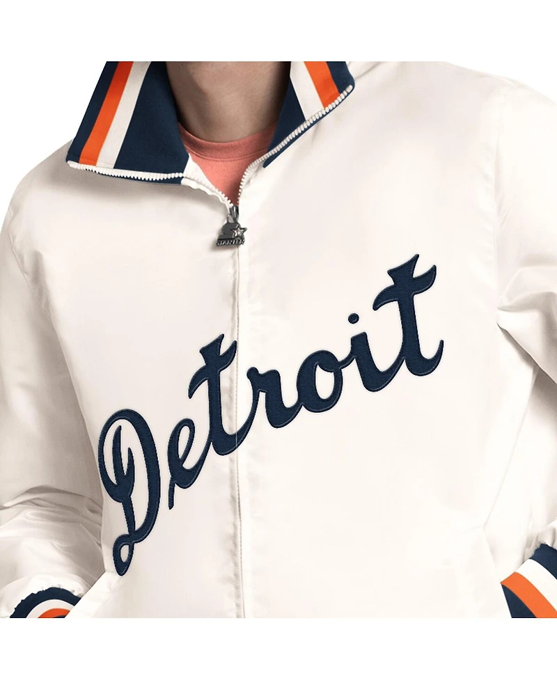 Starter Men's White Detroit Tigers The Captain Cooperstown Logo Full-Zip Varsity Jacket