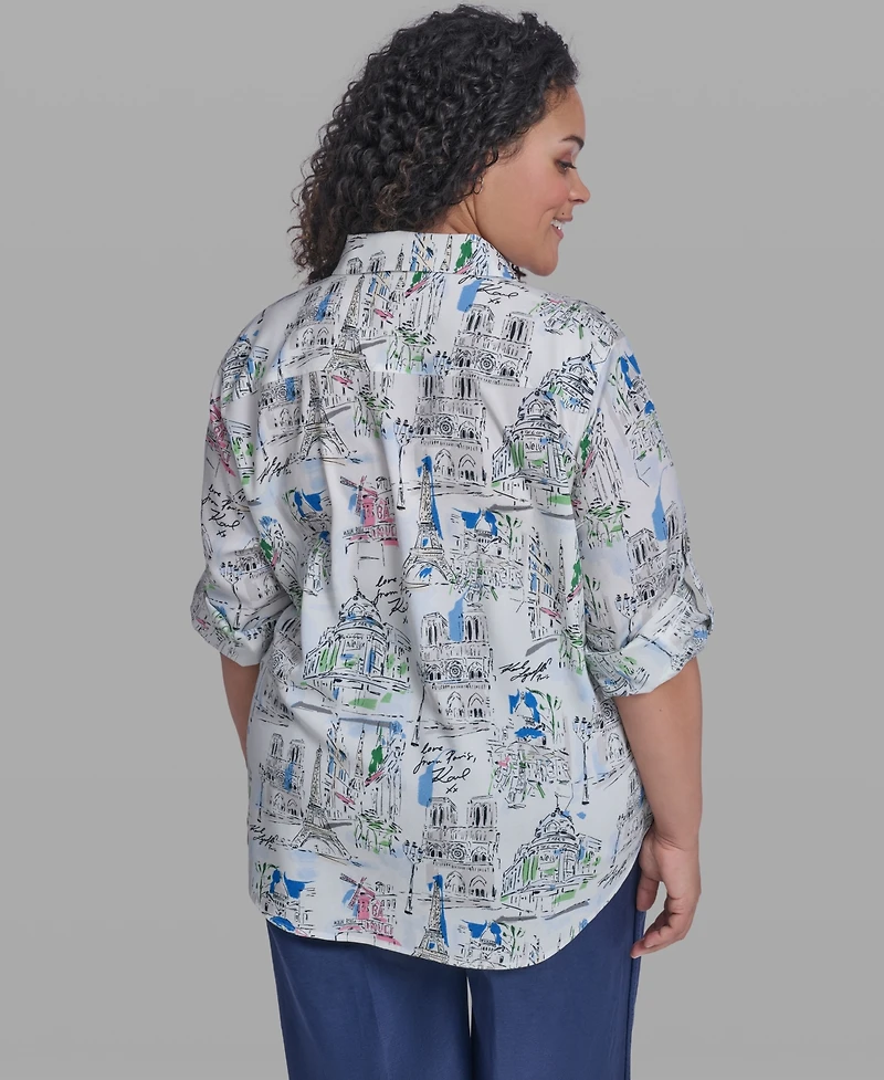 Karl Lagerfeld Paris Plus Printed Collared Blouse