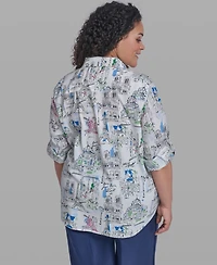 Karl Lagerfeld Paris Plus Printed Collared Blouse