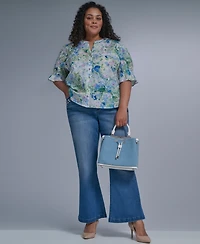 Karl Lagerfeld Paris Plus Allover Watercolor Split Neck Blouse