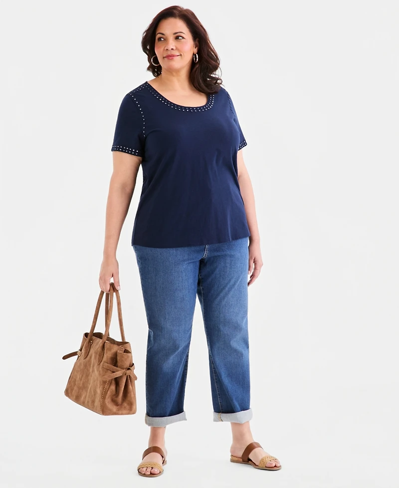 Style & Co Plus Mirror Trim Short-Sleeve Top, Macy's Exclusive