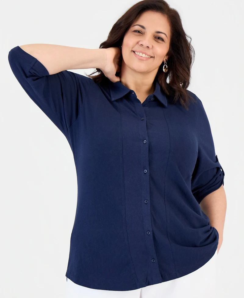 Style & Co Plus Knit Roll-Tab Shirt, Macy's Exclusive