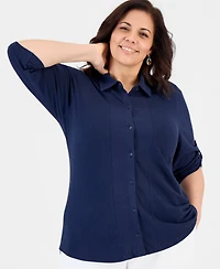 Style & Co Plus Knit Roll-Tab Shirt, Macy's Exclusive