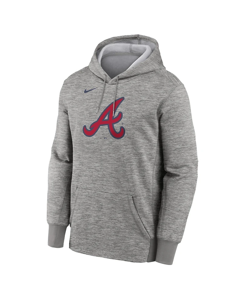 Nike Men's Heather Gray Atlanta Braves Primary Logo Therma Hoodie