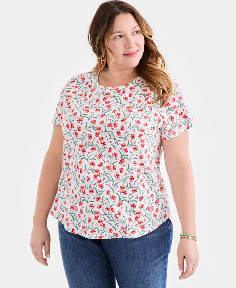Style & Co Plus Printed Short-Sleeve Crewneck T-Shirt, Macy's Exclusive