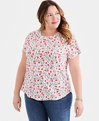 Style & Co Plus Printed Short-Sleeve Crewneck T-Shirt, Macy's Exclusive