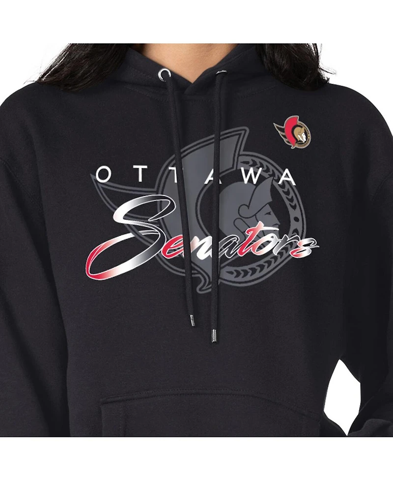 G-iii 4Her by Carl Banks Men's Black Ottawa Senators Shadow Logo Fleece Pullover Hoodie