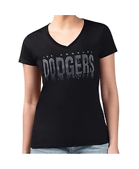 G-iii 4Her by Carl Banks Women's Black Los Angeles Dodgers Metallic Drop Lightweight V-Neck T-Shirt