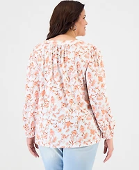 Style & Co Plus Size V-Neck Blouson-Sleeve Top, Macy's Exclusive