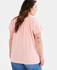 Style & Co Plus Printed Scoop-Neck Flutter-Sleeve Top, Macy's Exclusive