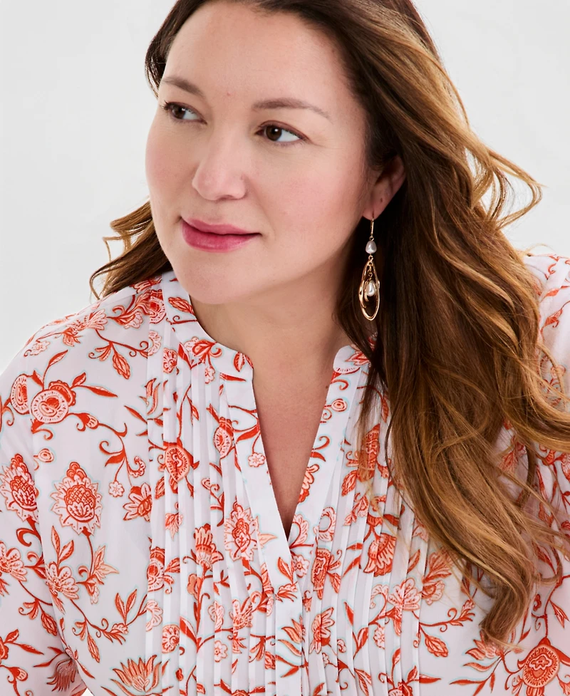Style & Co Plus Pintucked Bell-Sleeve Top, Macy's Exclusive