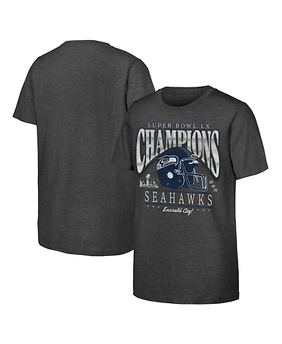 Fanatics Big Boys and Girls Charcoal Seattle Seahawks Super Bowl Lx Champions Prestigious Run Helmet T-Shirt
