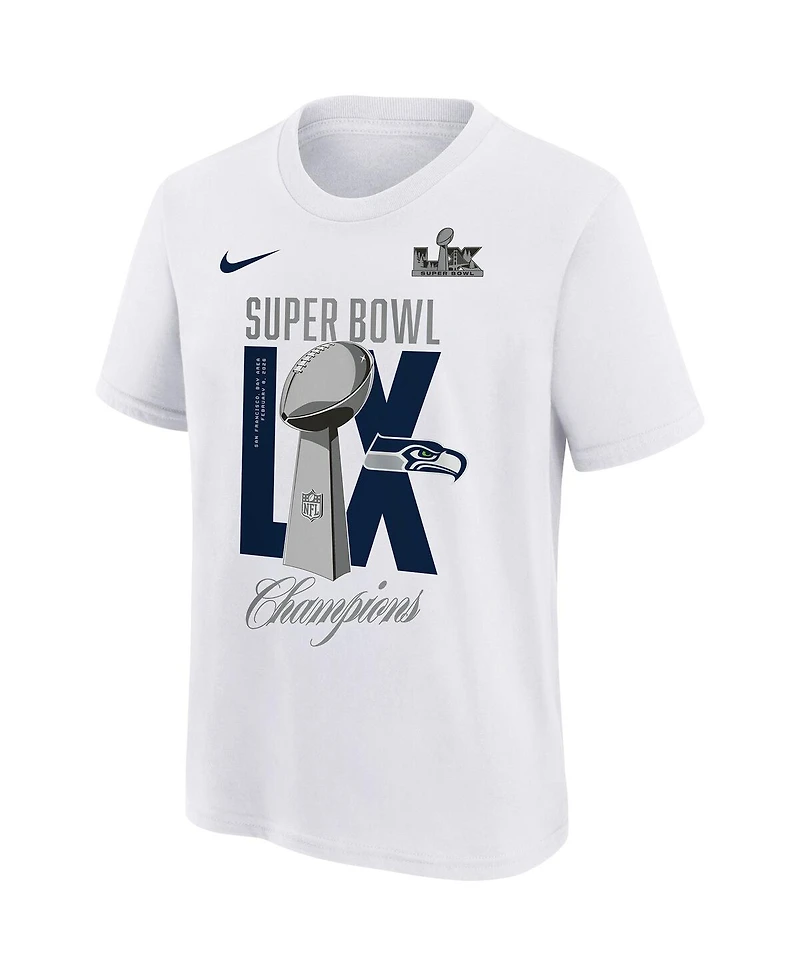 Nike Big Boys and Girls White Seattle Seahawks Super Bowl Lx Champions Lombardi Trophy T-Shirt