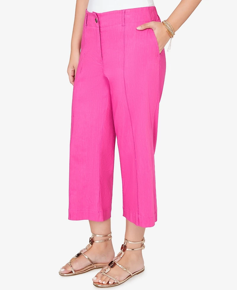 Ruby Rd. Petite Stretch Linen Wide-Leg Fly-Front Capri Pants