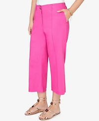Ruby Rd. Petite Stretch Linen Wide-Leg Fly-Front Capri Pants
