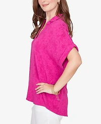 Ruby Rd. Petite Paisley Embossed Gauze Camp Shirt