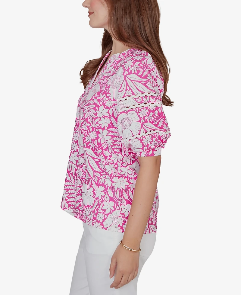 Ruby Rd. Petite Tropical Floral Trim Knit Top