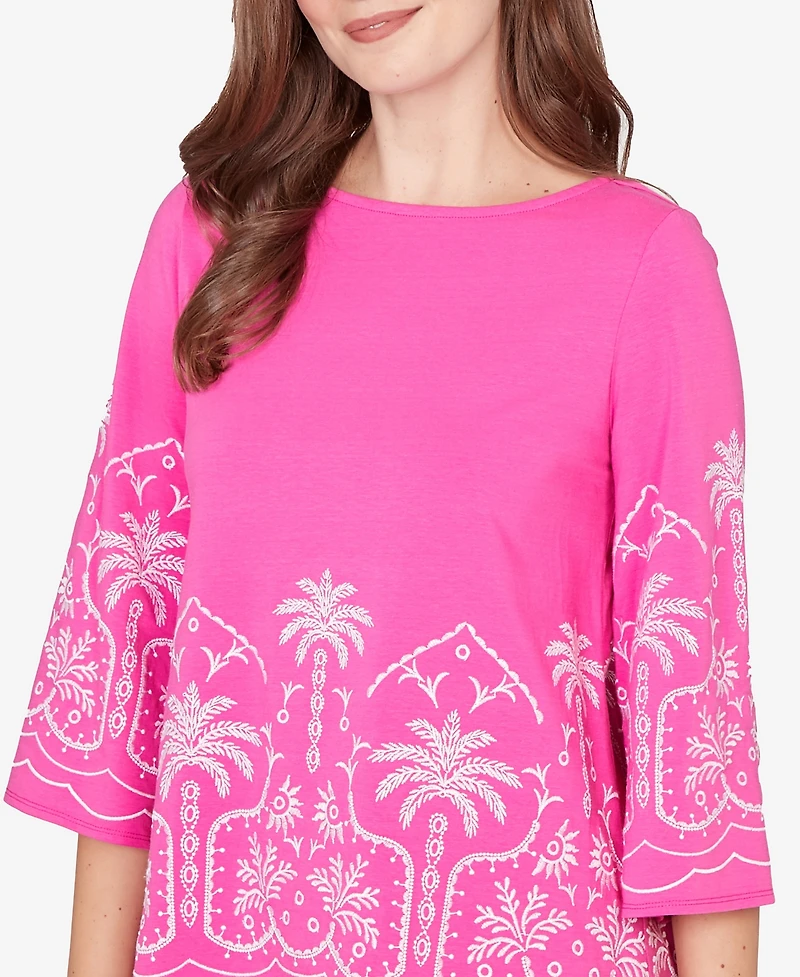 Ruby Rd. Petite Palm Tree Embroidered Knit Top
