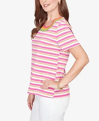 Ruby Rd. Petite Crochet Neck Stripe Knit T-shirt