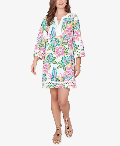 Ruby Rd. Petite Bold Tropical Solid Trim Shift Dress