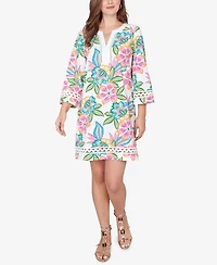Ruby Rd. Petite Bold Tropical Solid Trim Shift Dress