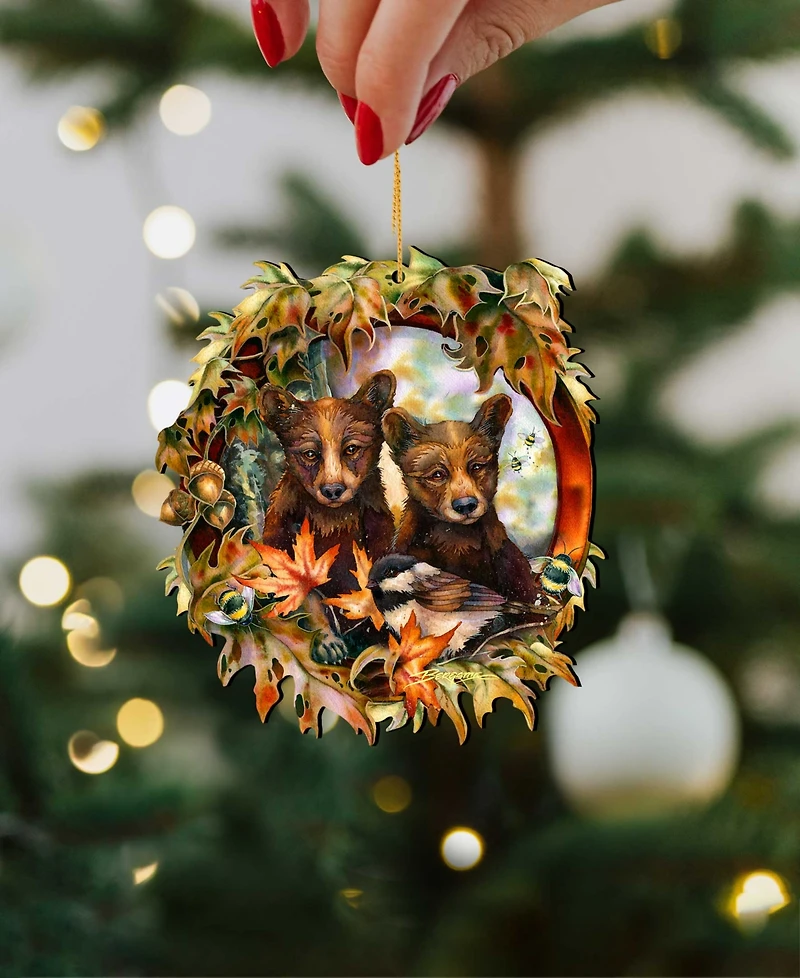 Designocracy Simple Joys Black Bear Cubs Bees Holiday Ornaments, Set of 2