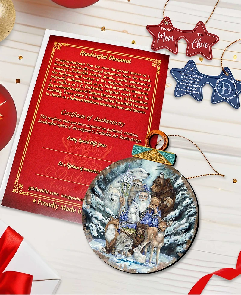 Designocracy Gather In Peace Father Winter Animals Holiday Ornaments, Set of 2