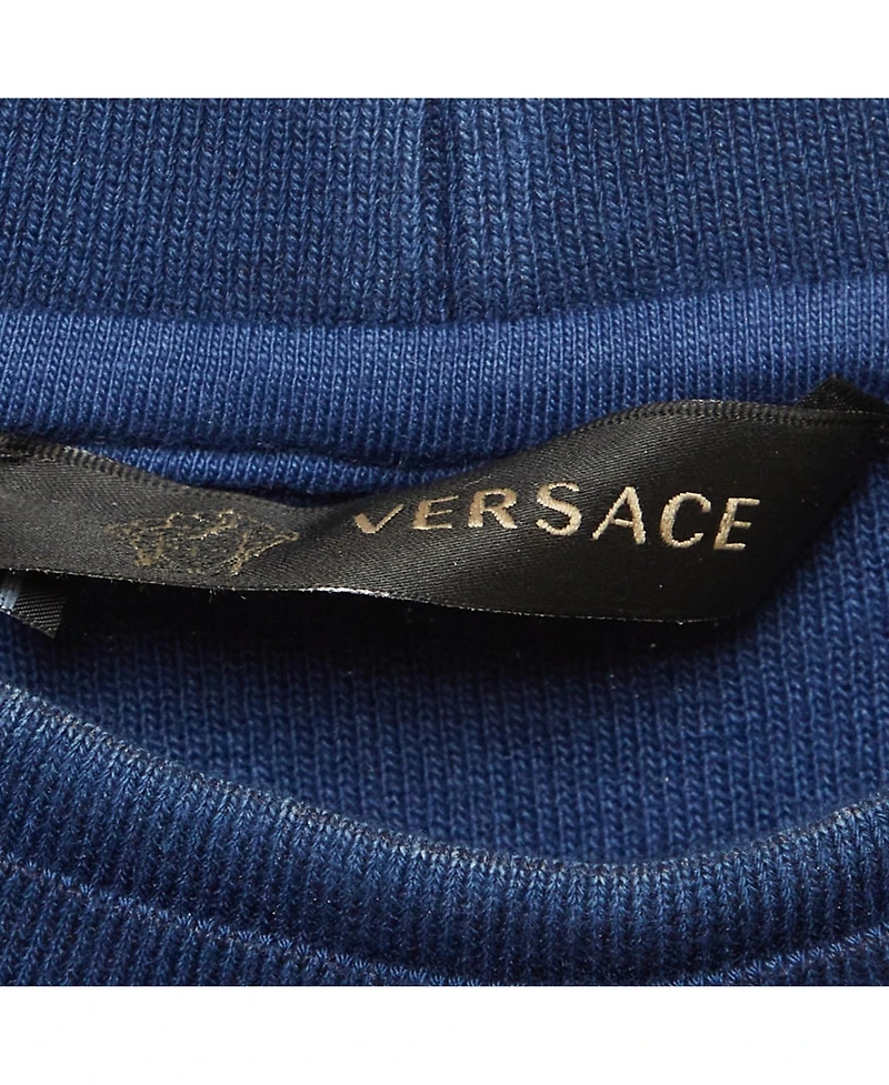 Pre-Owned Versace Men's Medusa Leather Trim Knit Crewneck Sweatshirt