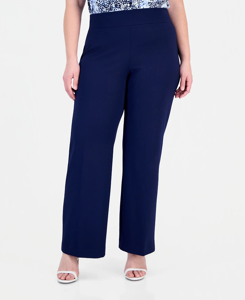 Anne Klein Plus Pull-On High-Rise Wide-Leg Pants