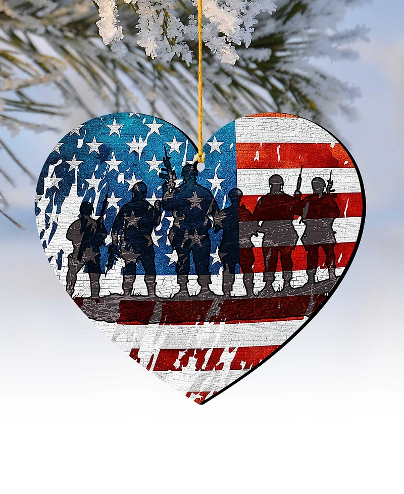 Designocracy Usa Military-Inspired Heart Holiday Ornaments, Set of 2
