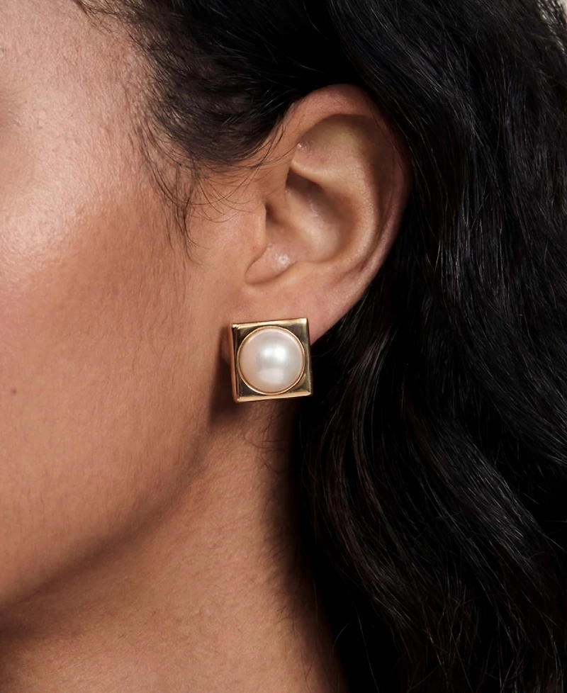Ettika Square Pearl Stud Earrings