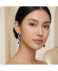 Sterling Silver Clear Cubic Zirconia Linear 3 Prong Dangle Earrings