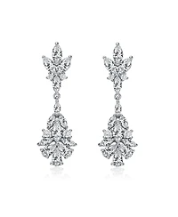 Elegant Sterling Silver & Rhodium-Plated Marquise, Pear, and Round Cubic Zirconia Cluster Earrings