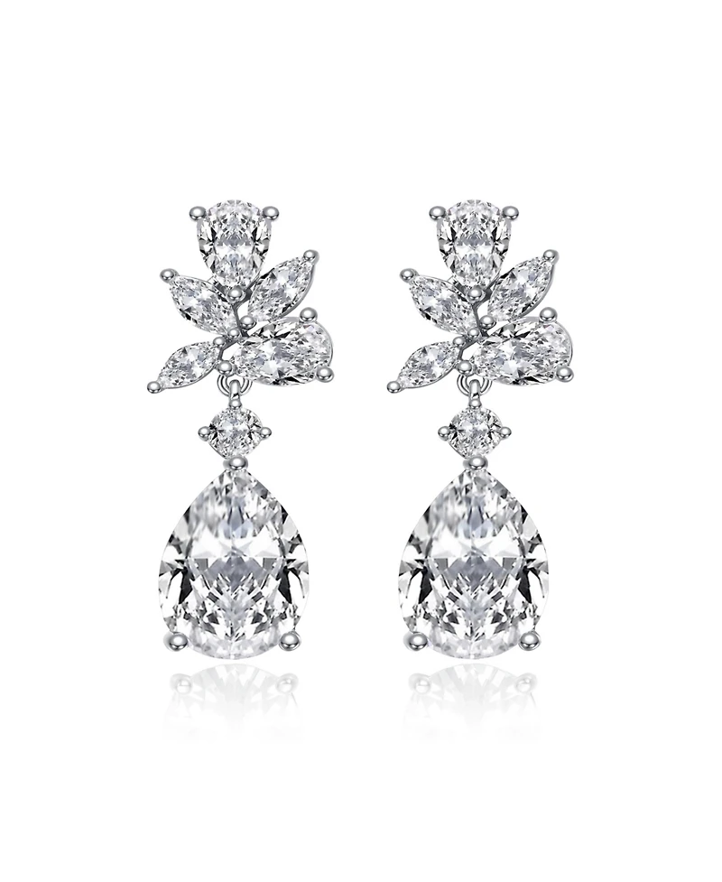 White Gold Plated with Colored Cubic Zirconia Teardrop Cluster Earrings