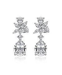 White Gold Plated with Colored Cubic Zirconia Teardrop Cluster Earrings