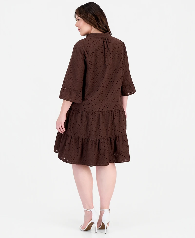 Anne Klein Plus Stand-Collar Tiered Cotton Shirtdress
