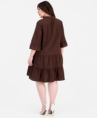Anne Klein Plus Stand-Collar Tiered Cotton Shirtdress