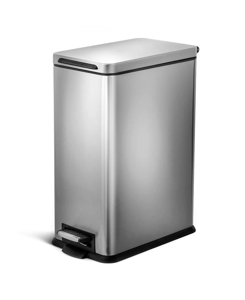 Home Zone Living 8 Gallon Slim Stainless Steel Kitchen Trash Can with Step Pedal and Soft Close Lid