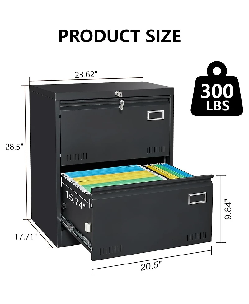 Rainsken 2 Drawer Lateral File Cabinet with Lock