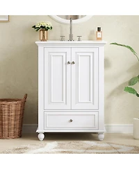 Sillysis 24 Inch Bathroom Vanity with Ceramic Sink, Soft-Close Doors, Adjustable Shelf and Drawer Organizer for Small Spaces