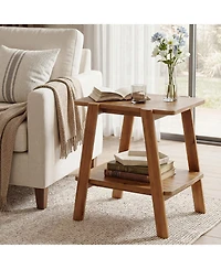 Tribesigns Solid Wood 2-Tier Narrow Side Table, End Tables, Farmhouse Bedside Table